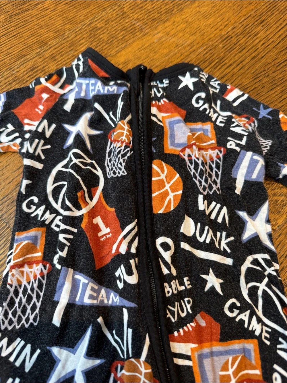 Little Sleepies Kids' Basketball Print Footie Pajamas - Black, Orange, White